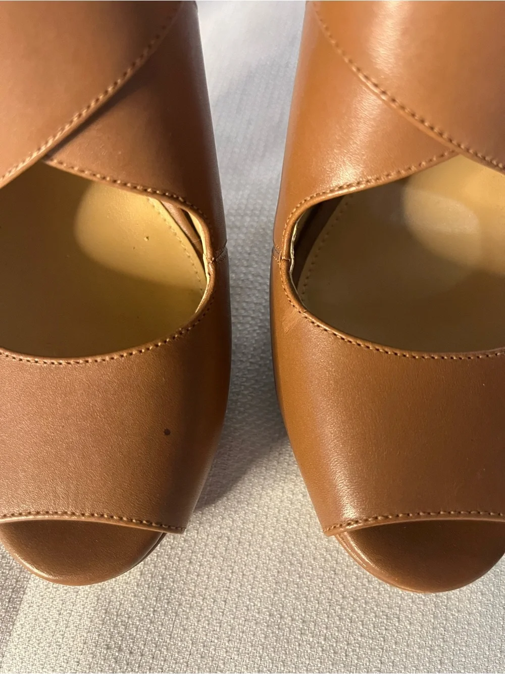 Michael Kors Cognac Peekaboo Toe Platform Stilettos with Zipper Back - 9.5M